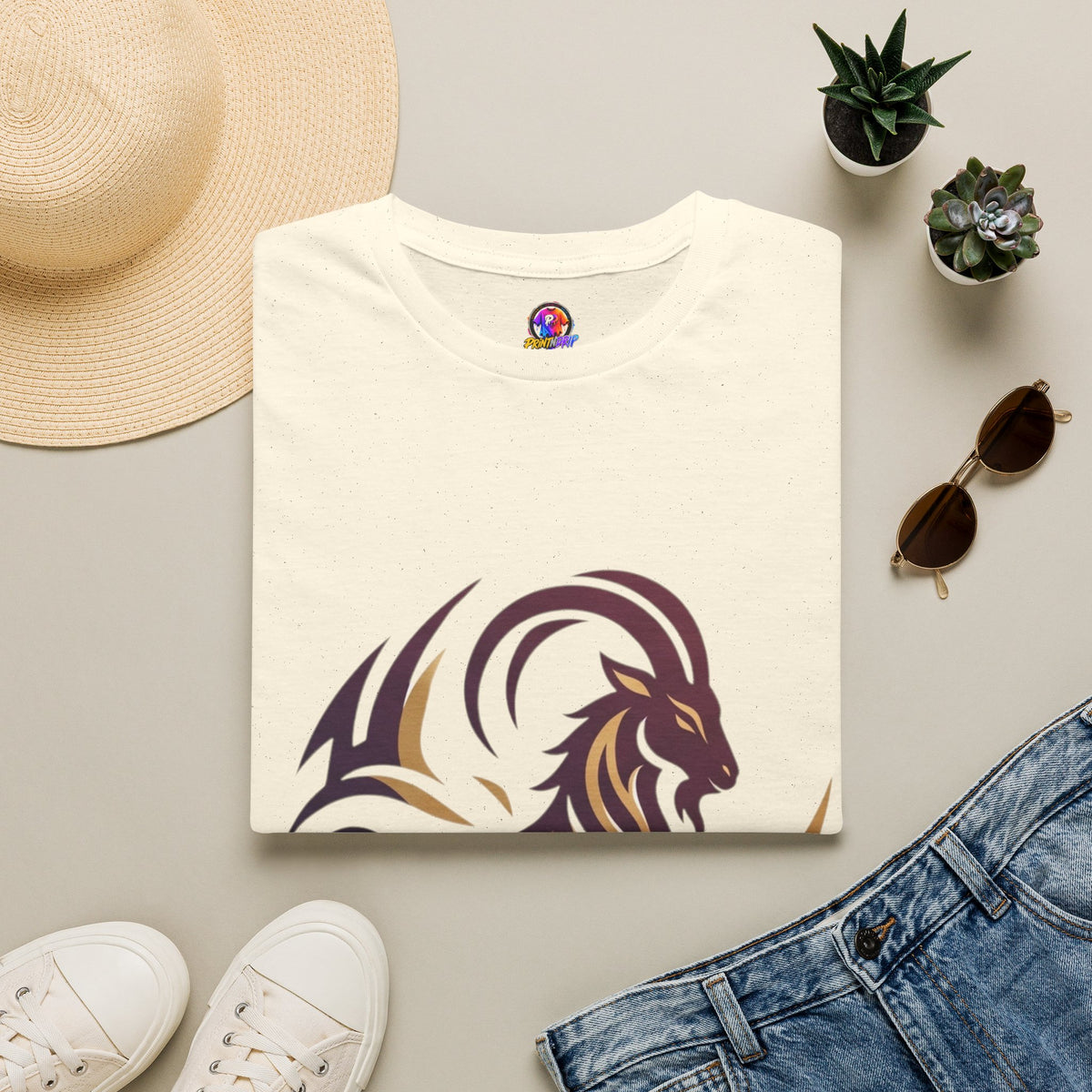 Capricorn Goat Tribal Graphic T-Shirt — Bold Goat Illustration Tee