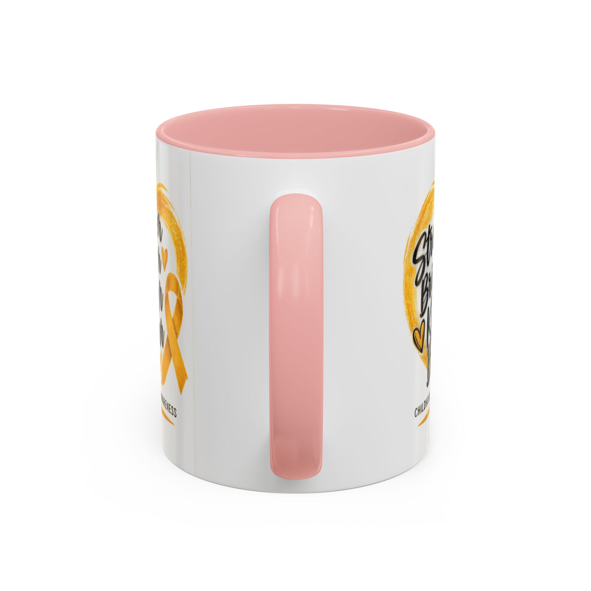 Childhood Cancer Awareness Accent Coffee Mug — "Stronger Brighter Kinder Braver"
