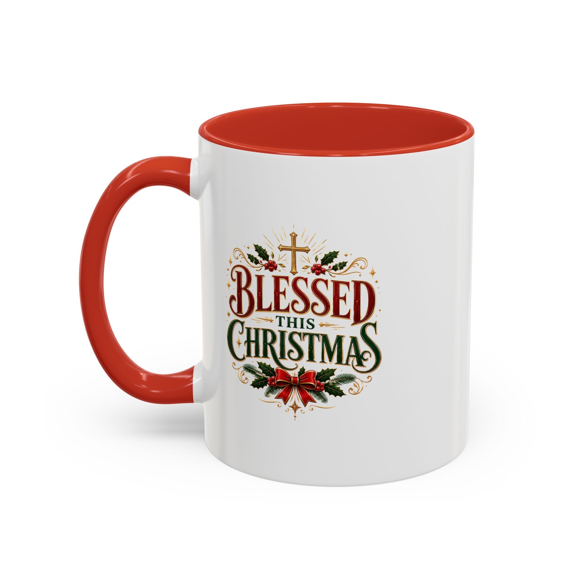 Blessed This Christmas Accent Coffee Mug – Holiday Religious Poinsettia Coffee Cup