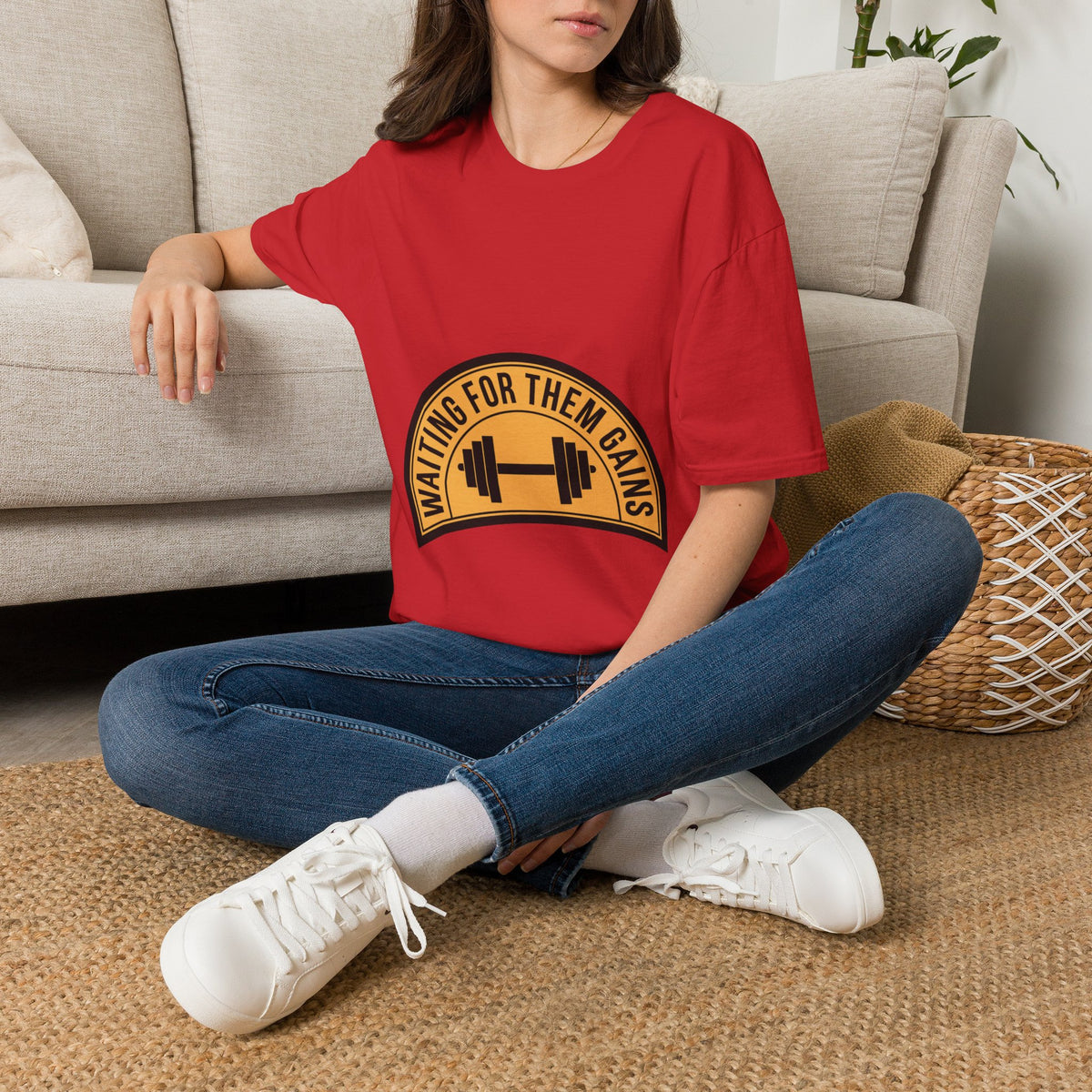 "Waiting For Them Gains" Barbell Crest Tee | Vintage Gym Graphic T-Shirt - Trending Now - September 2026