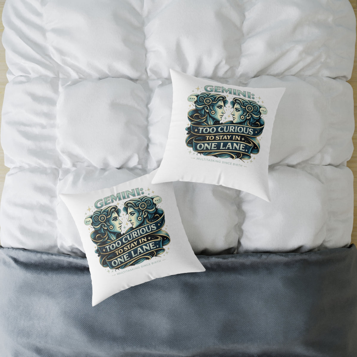 Gemini Zodiac Too Curious Square Poly Canvas Pillow