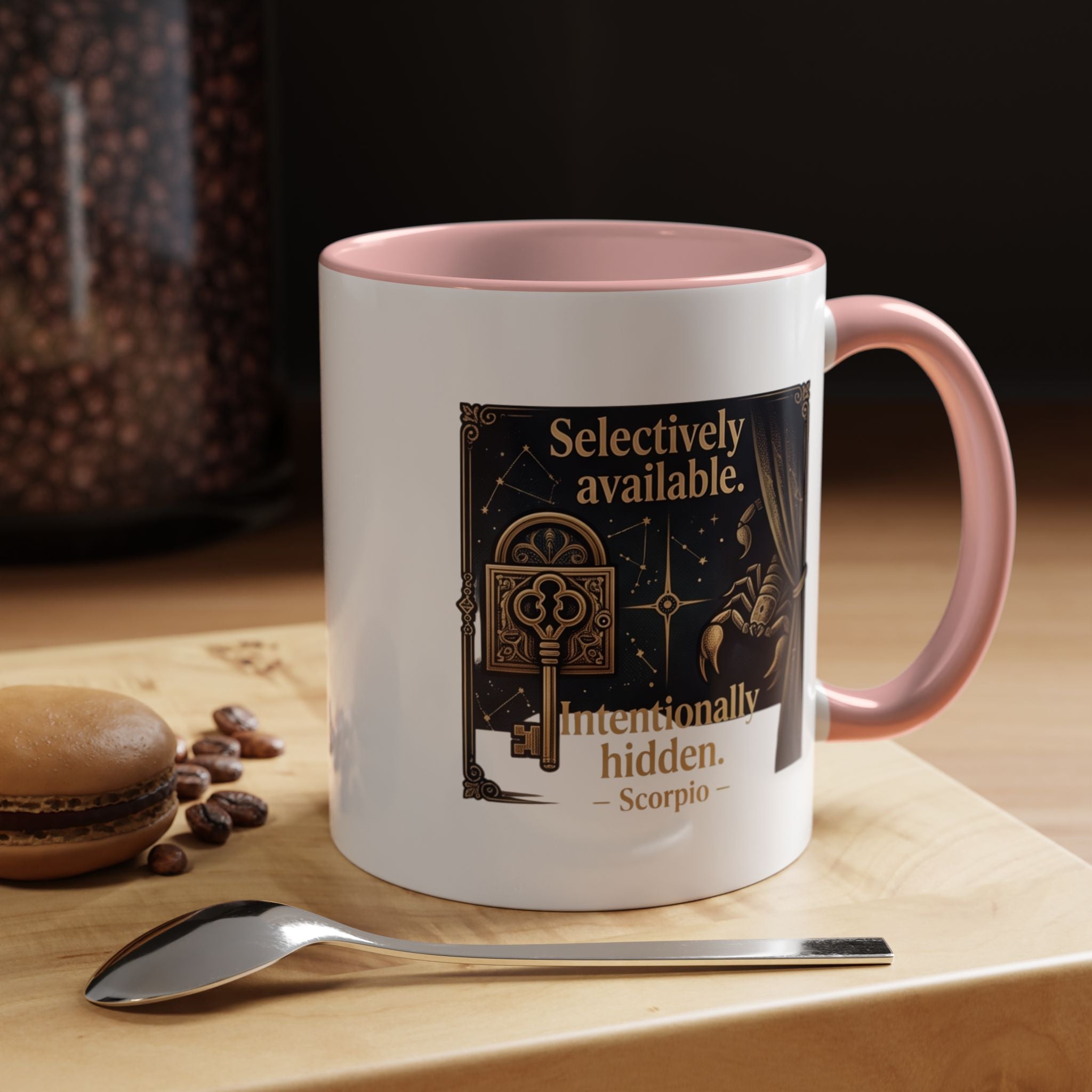 Scorpio Accent Coffee Mug — "Selectively Available, Intentionally Hidden" Zodiac Gift