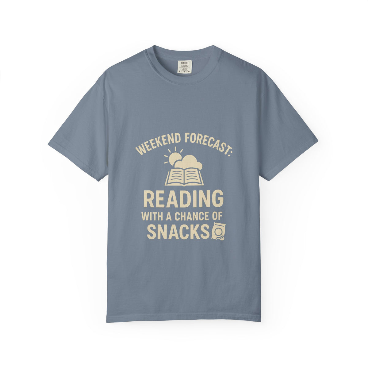 Reading & Snacks T-Shirt — "Weekend Forecast: Reading with a Chance of Snacks" - Trending Now - October 2026