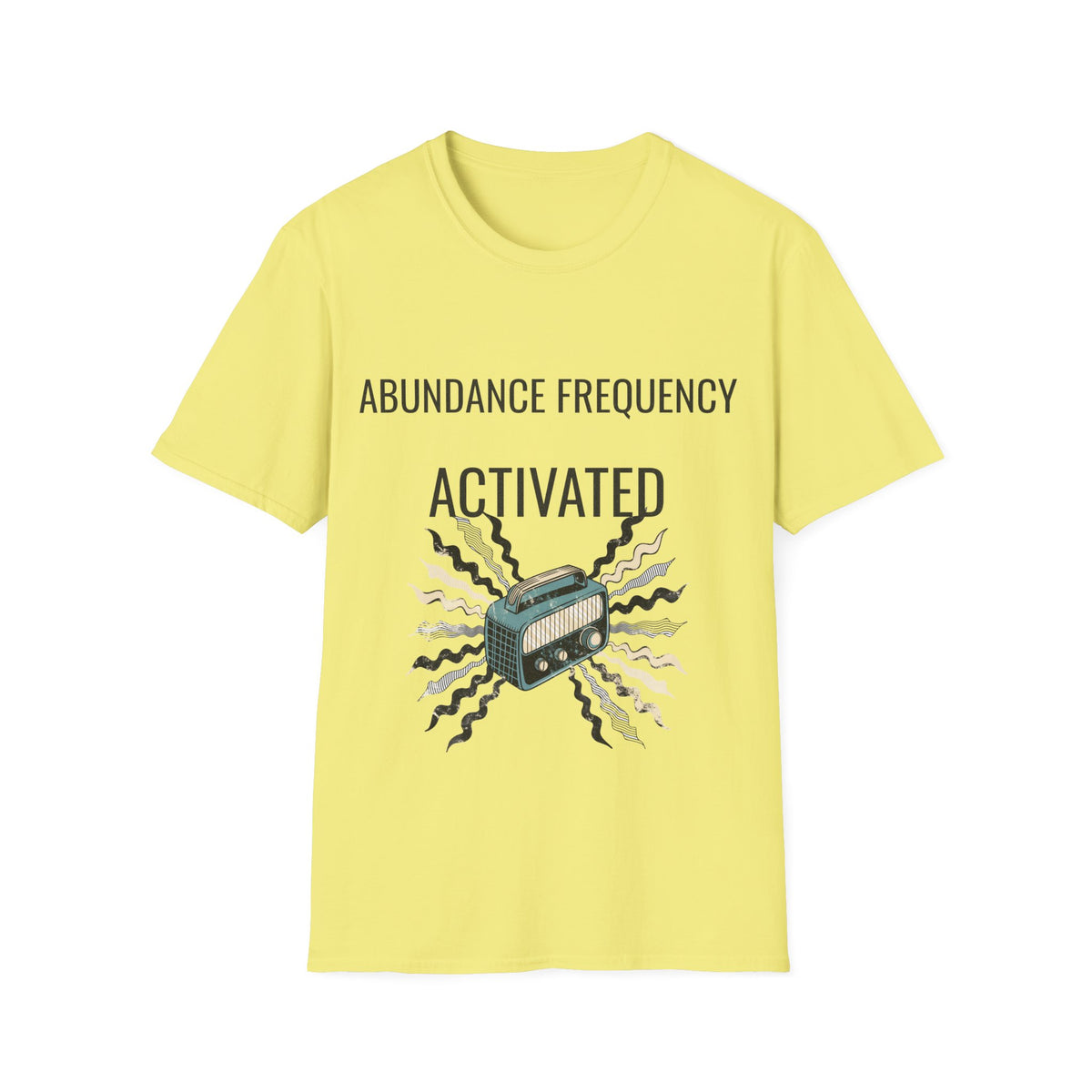 "Abundance Frequency Activated" Retro Radio Tee - Aesthetic Law Of Attraction Manifest White T-Shirt - Trending Now - September 2026