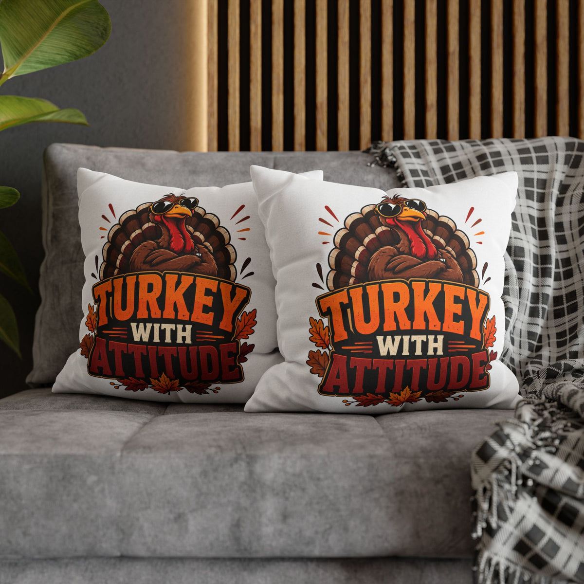 Thanksgiving Turkey With Attitude Pillowcase — Funny Thanksgiving Decorative Pillow Cover