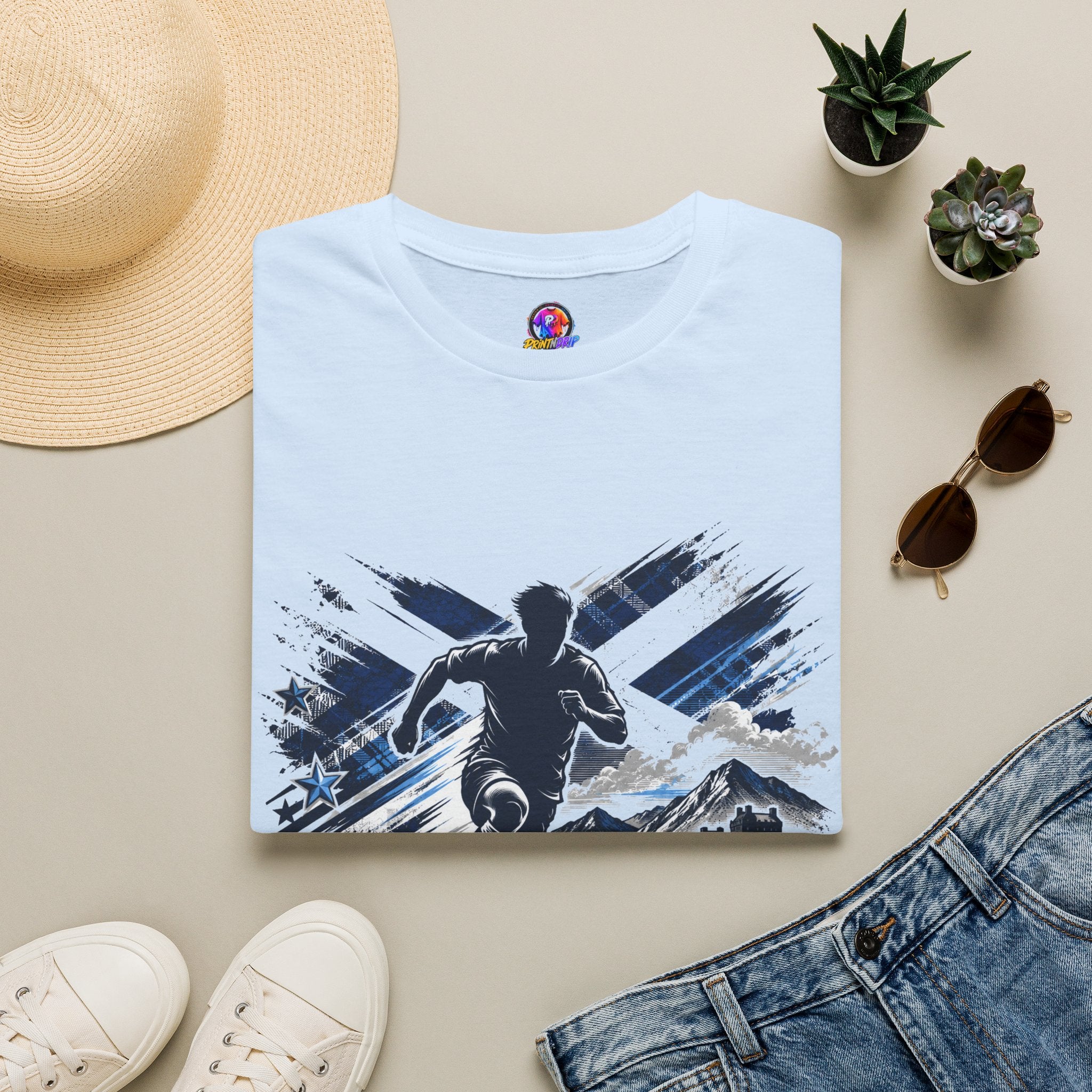 Scotland Highland Storm Soccer T-Shirt — Mountain Soccer Player Graphic Tee