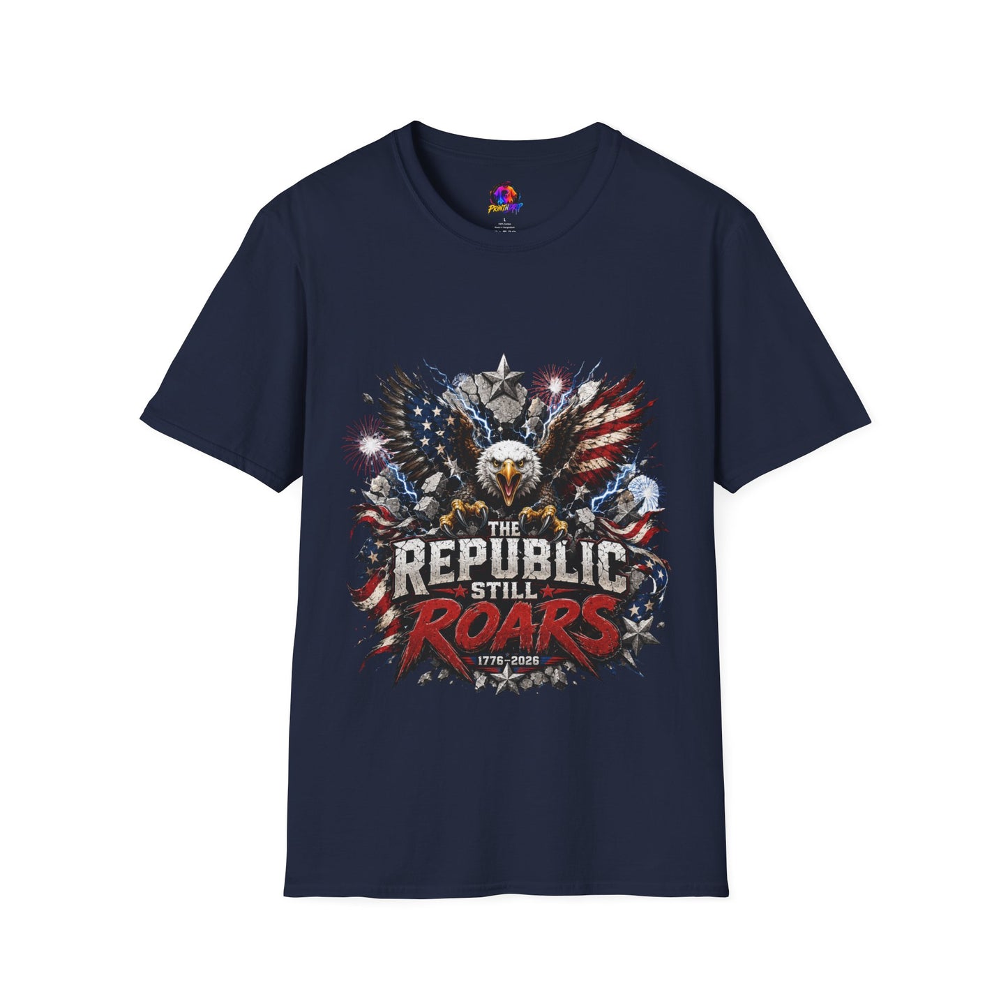Patriotic Eagle T-Shirt — "The Republic Still Roars" | American Flag Graphic