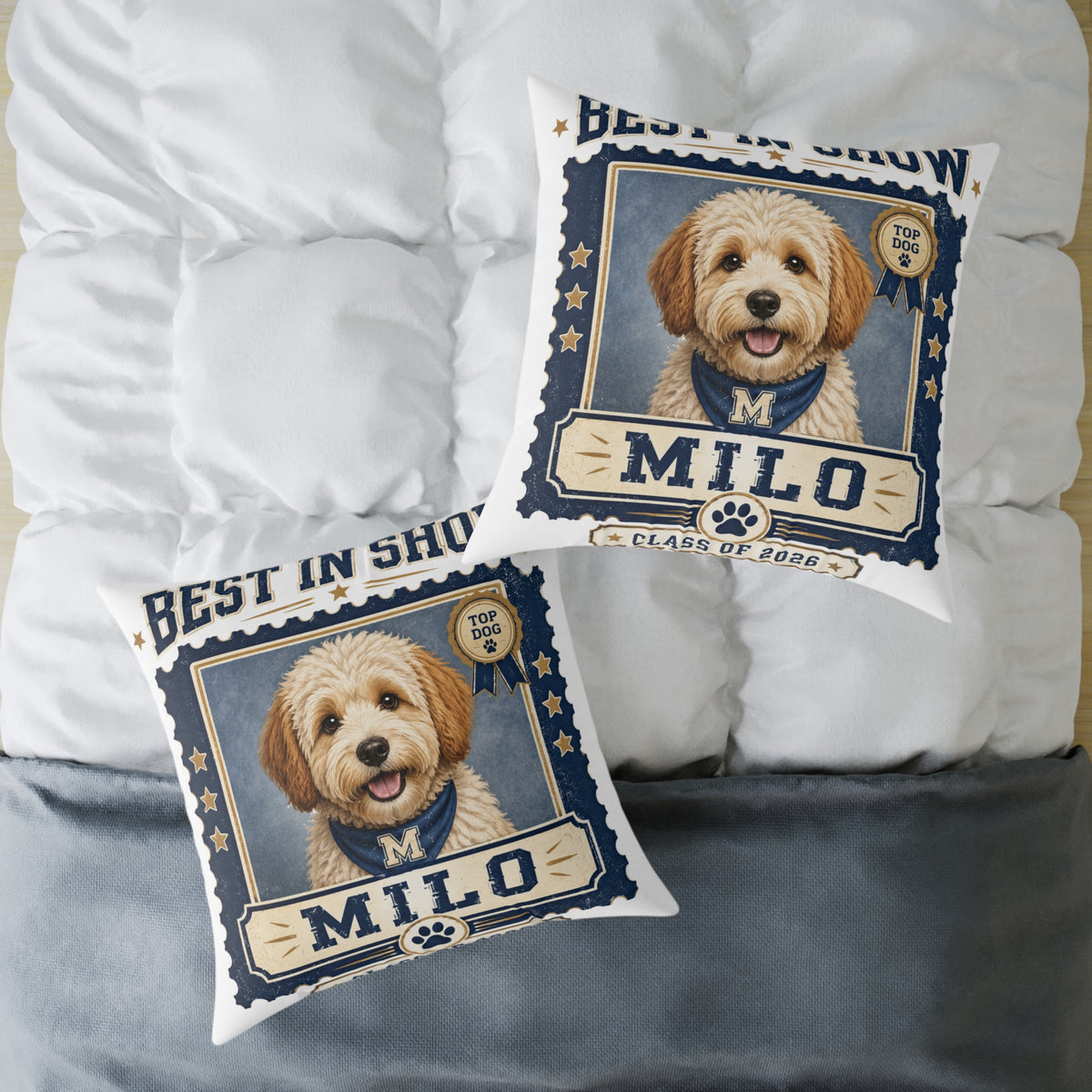 Personalized Dog Pillow  Milo Bailey Dog Dad Mom— 'Best at Show' Milo Pet Portrait Square Throw Pillow