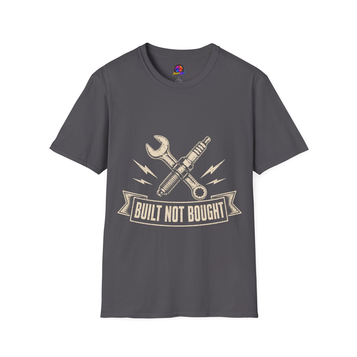 Built Not Bought T-Shirt — Vintage Mechanic Spark Plug & Wrench Tee for DIY Car Enthusiasts
