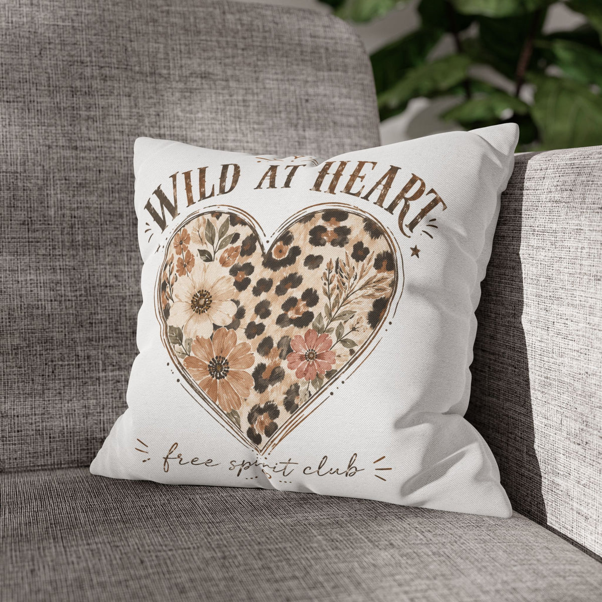 Wild at Heart Leopard Floral Pillowcase — Decorative Square Throw Pillow Cover Milo Bailey Dog Dad Mom