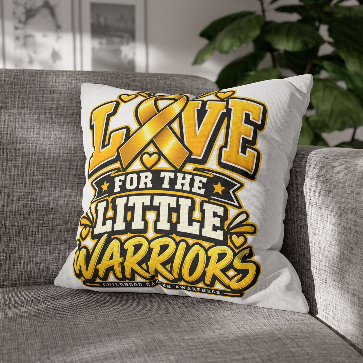 Square Pillow - "Love for the Little Warriors" Childhood Cancer Awareness Pillowcase
