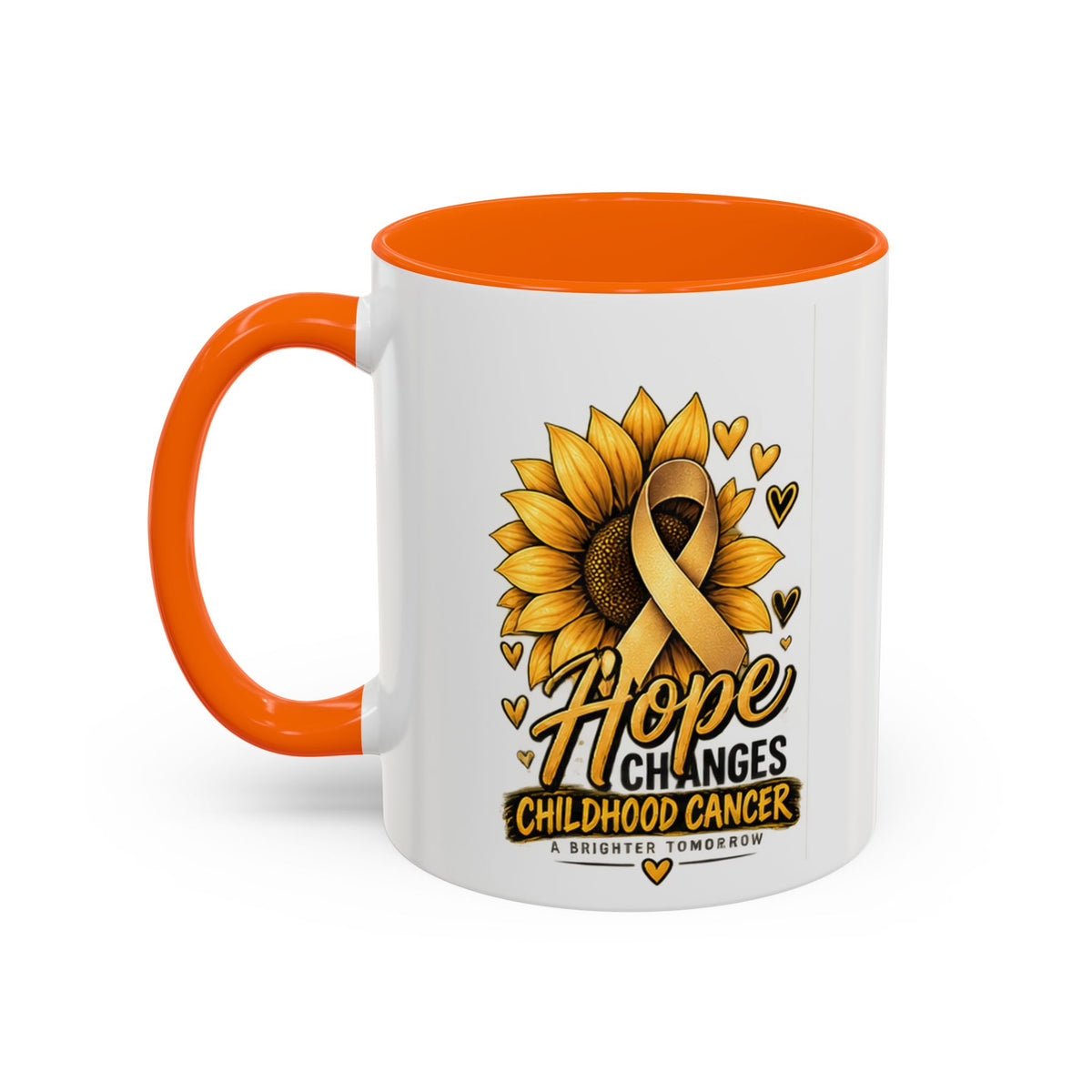 Hope Changes Childhood Cancer Mug – Gold Ribbon Sunflower Accent Coffee Cup (11/15oz)