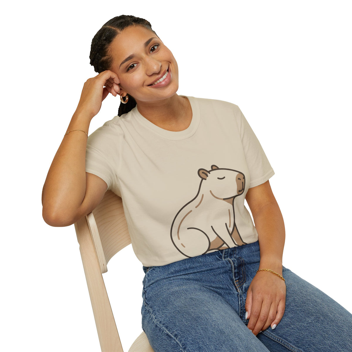 Cute Relaxed Capybara T-Shirt — Minimal Cartoon Capybara Graphic Tee