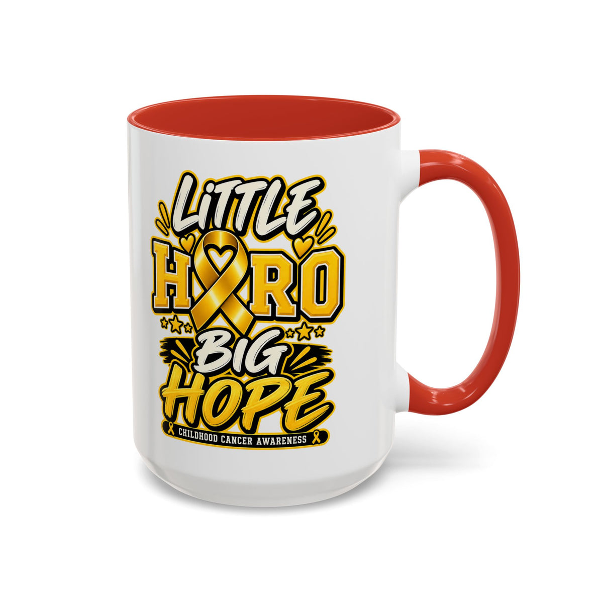 Little Hero Big Hope Coffee Mug — Childhood Cancer Awareness Accent Mug (11/15 oz)