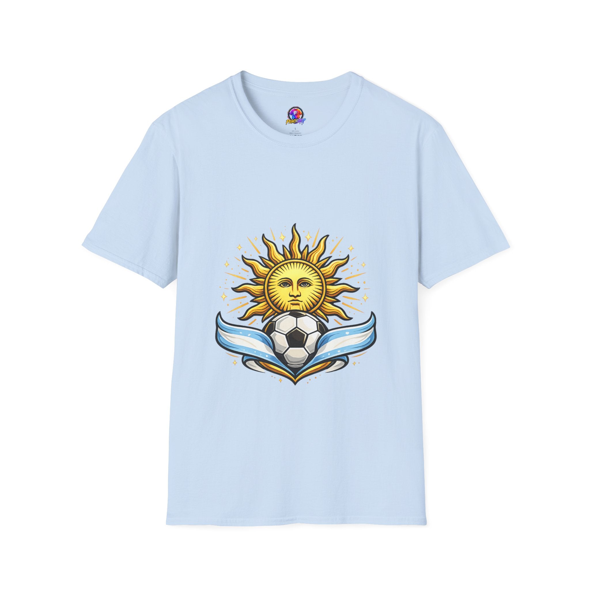 Argentina Sun Face Soccer T-Shirt — Retro Celestial Football Tee