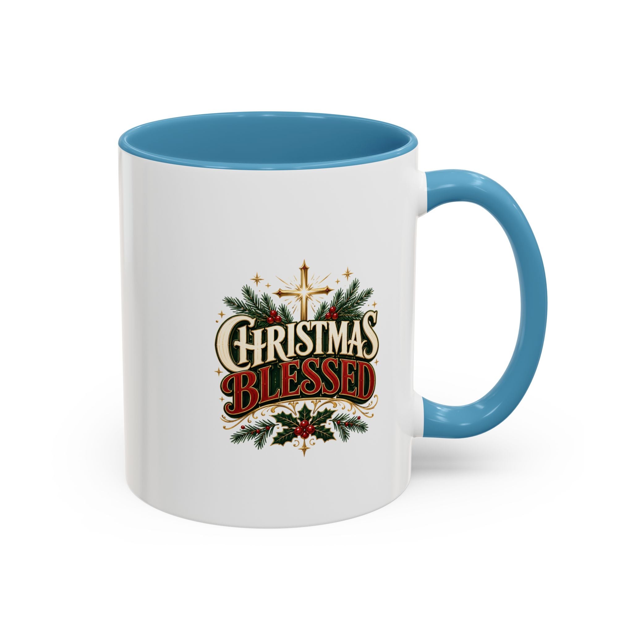 Christmas Blessed Accent Coffee Mug – Holiday Pine & Holly