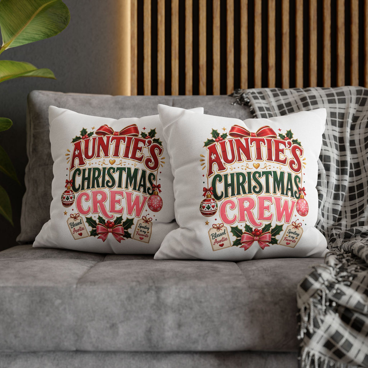 Auntie's Christmas Crew Pillowcase — Festive Holiday Decorative Throw Pillow