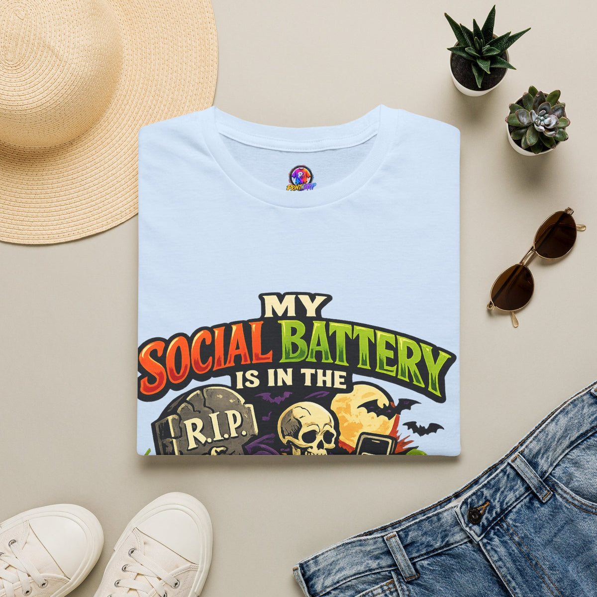 Halloween My Social Battery Unisex Softstyle T-Shirt