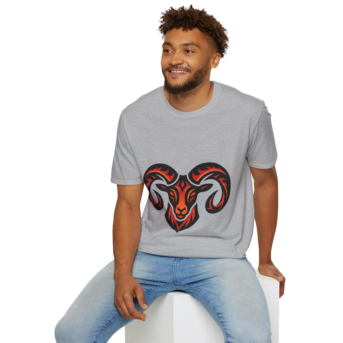 Aries Zodiac Ram Head Graphic T-Shirt — Tribal Flame Aries Design