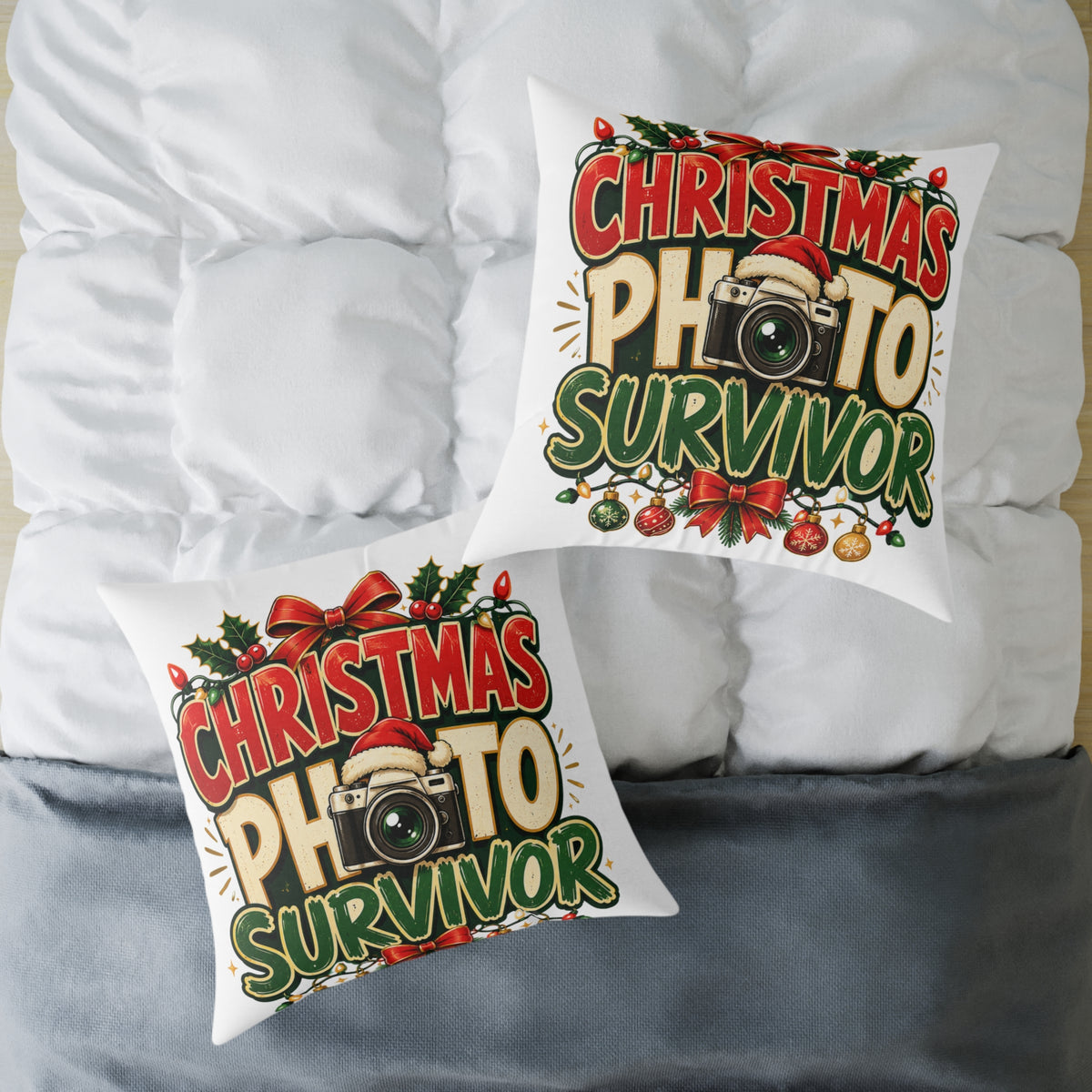 Christmas Photo Survivor Pillow — Holiday Camera Photographer Gift
