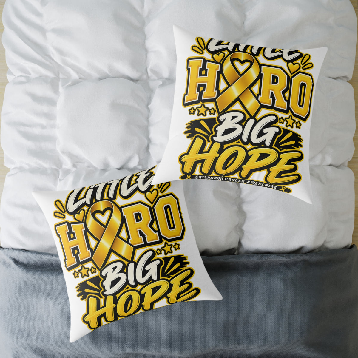 Awake Hero Big Hope Pillow —Childhood  Cancer Awareness Yellow Ribbon Square Throw Pillow