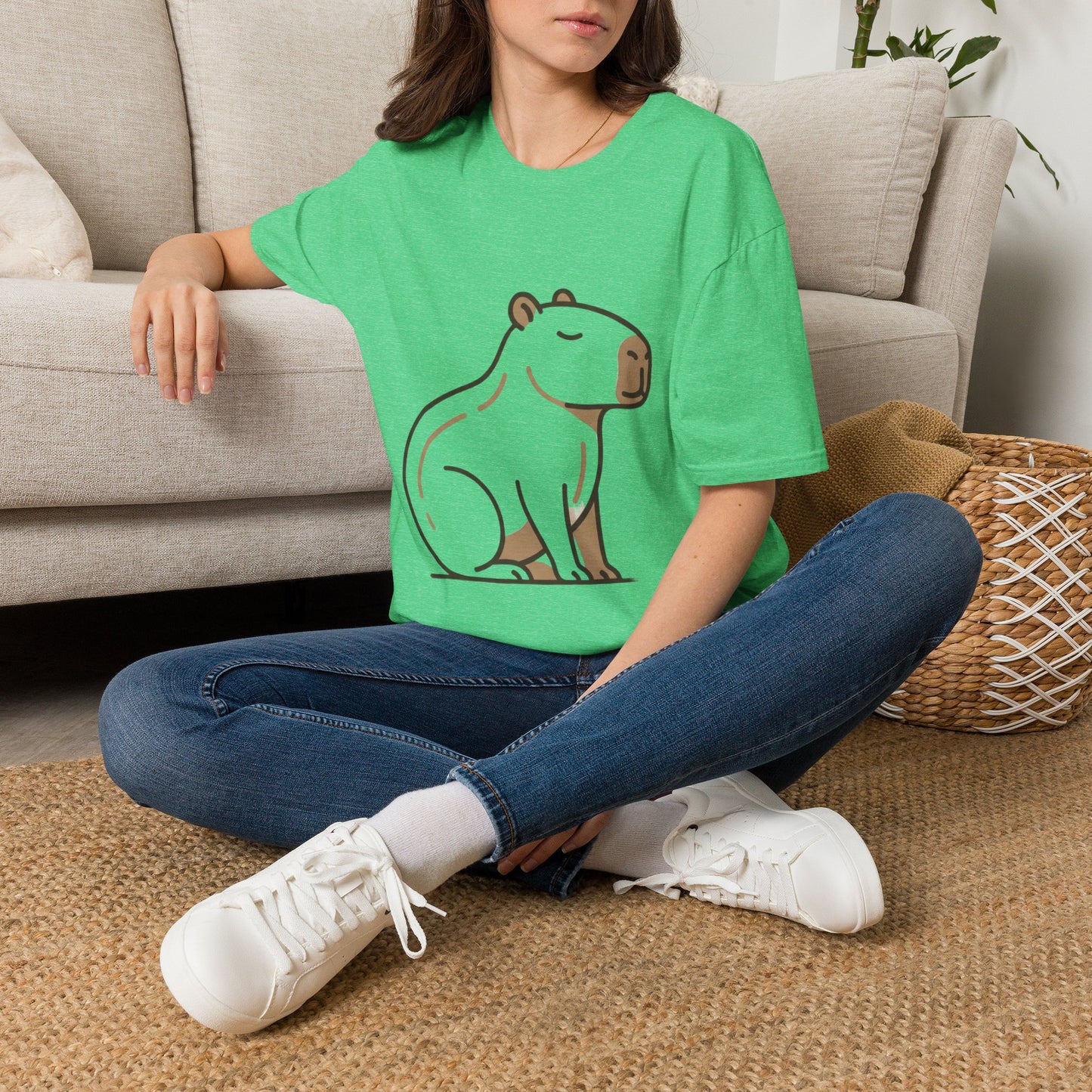 Cute Relaxed Capybara T-Shirt — Minimal Cartoon Capybara Graphic Tee