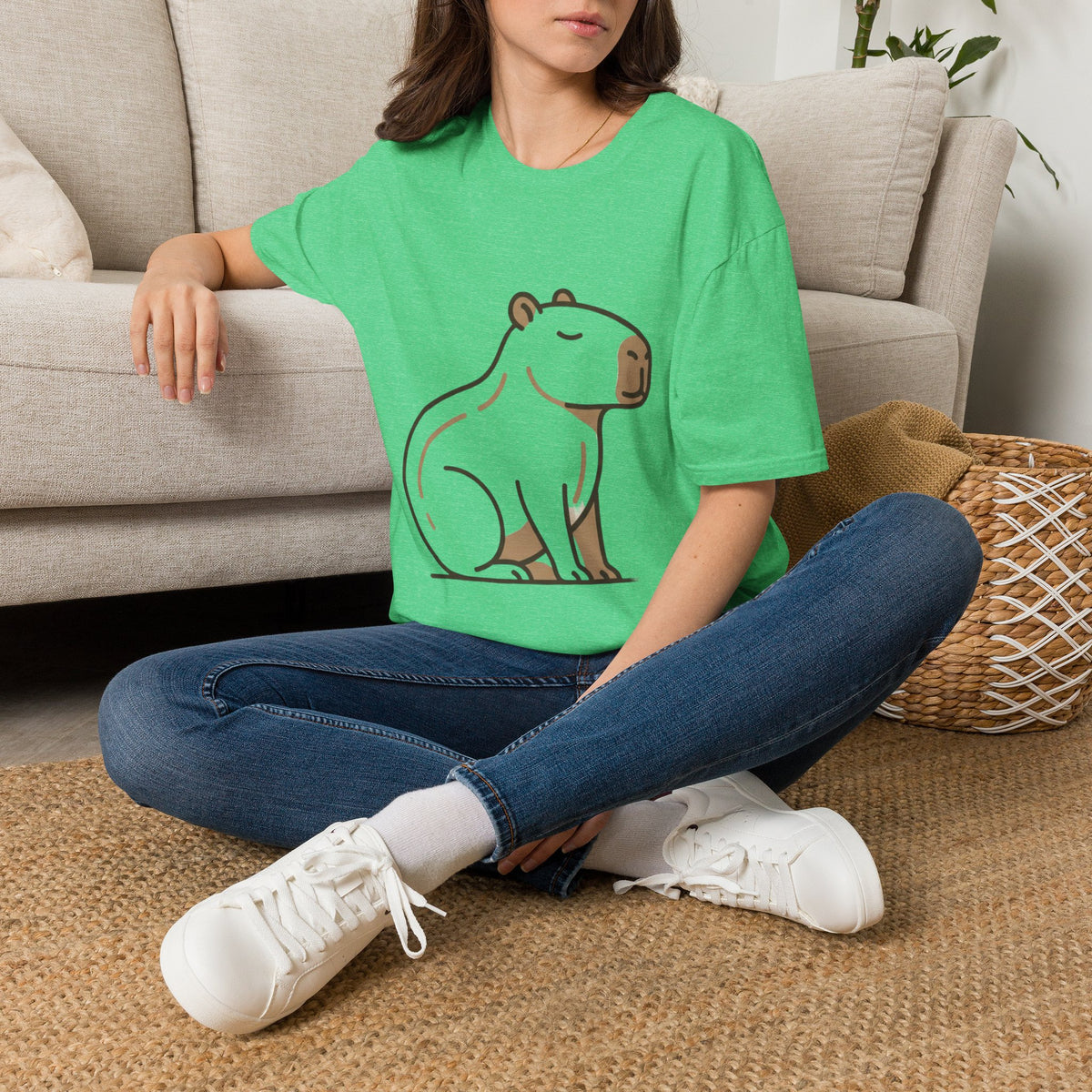 Cute Relaxed Capybara T-Shirt — Minimal Cartoon Capybara Graphic Tee