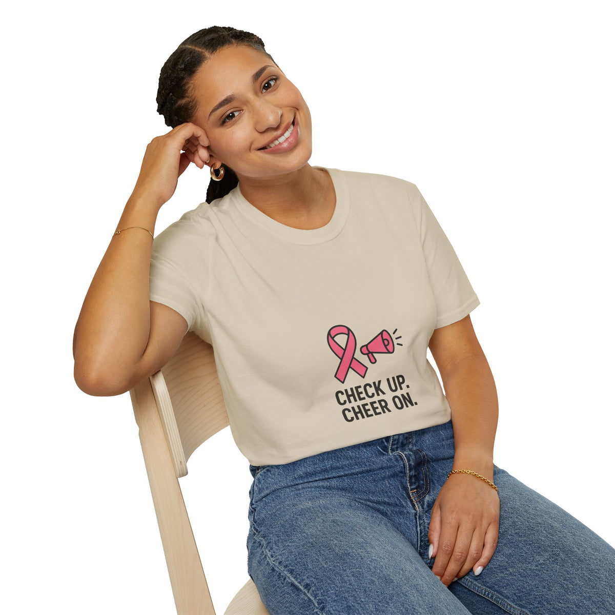 Breast Cancer Awareness T-Shirt — "Check Up. Cheer On." Pink Ribbon Design - Trending Now - October 2026