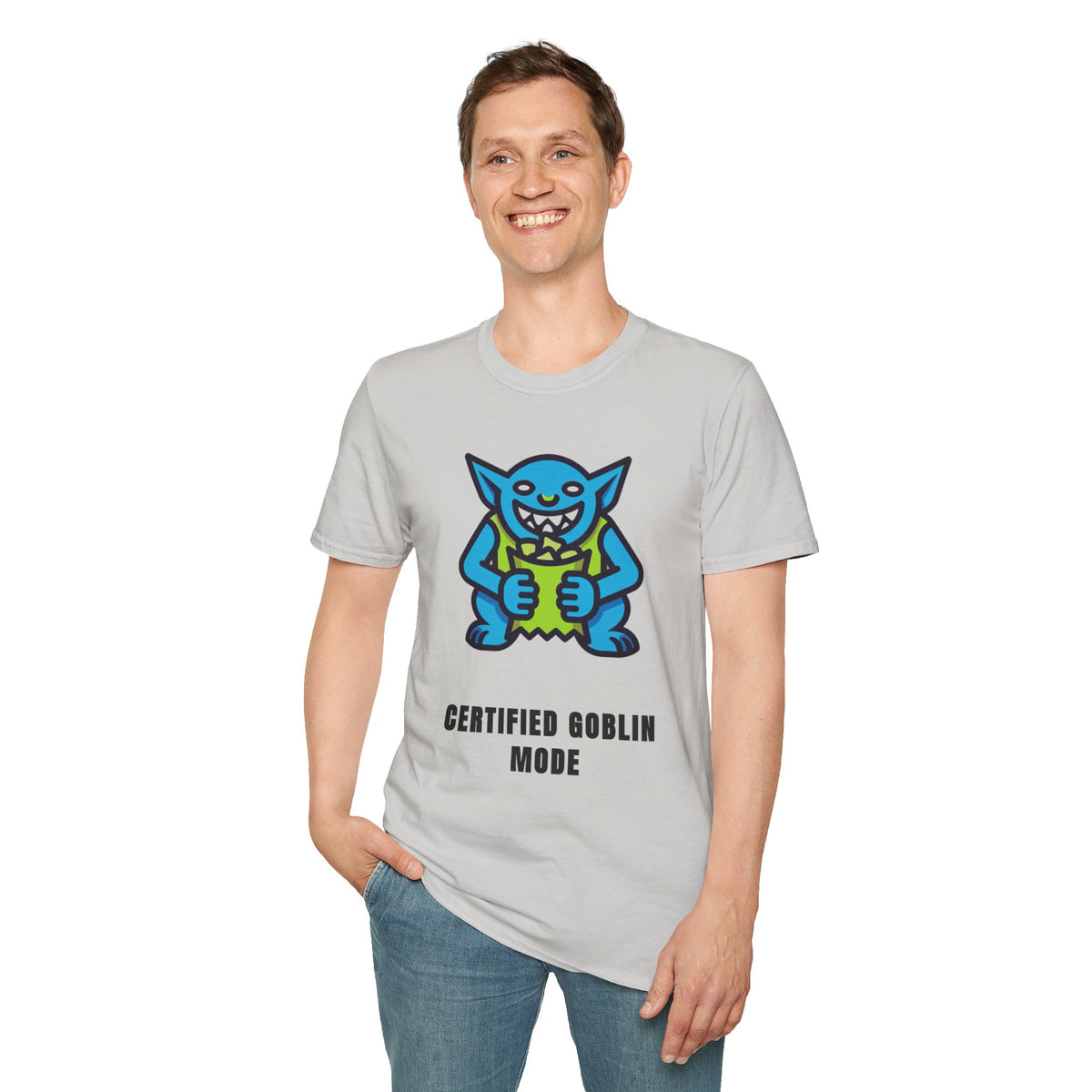 Gritty Goblin Graphic Tee - Cute Blue Goblin "Destined Goblin Mode" T-Shirt - Trending Now - September 2026