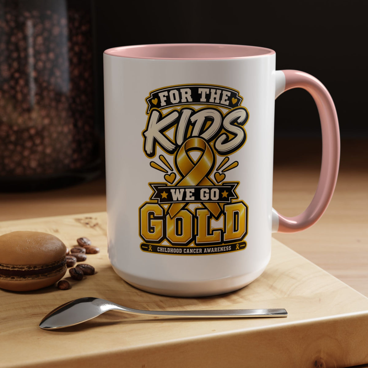 For The Kids We Go Gold Accent Coffee Mug — Childhood Cancer Awareness 11/15oz