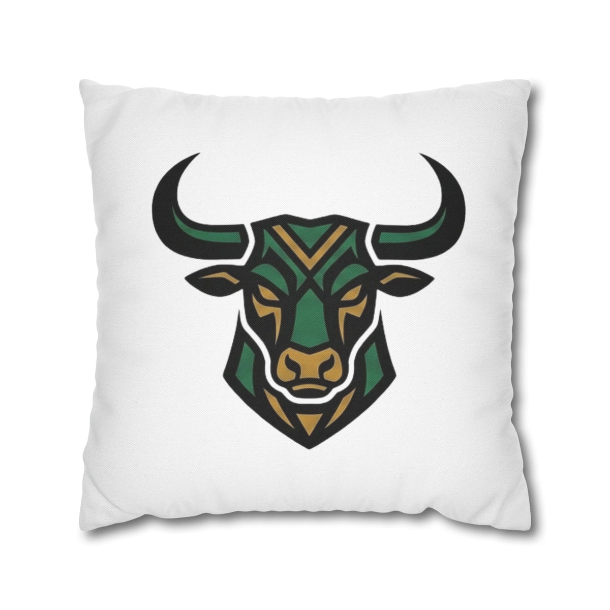 Taurus Geometric Bull Throw Pillowcase — Green Tribal Bull Accent Pillow