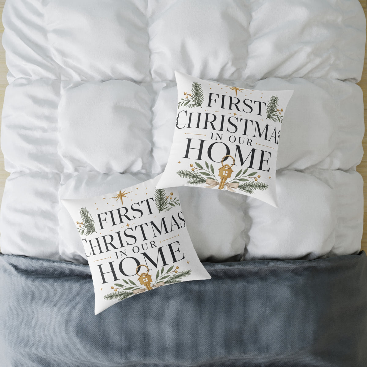 First Christmas In Our Home Square Pillow — Holiday Decorative Throw Pillow