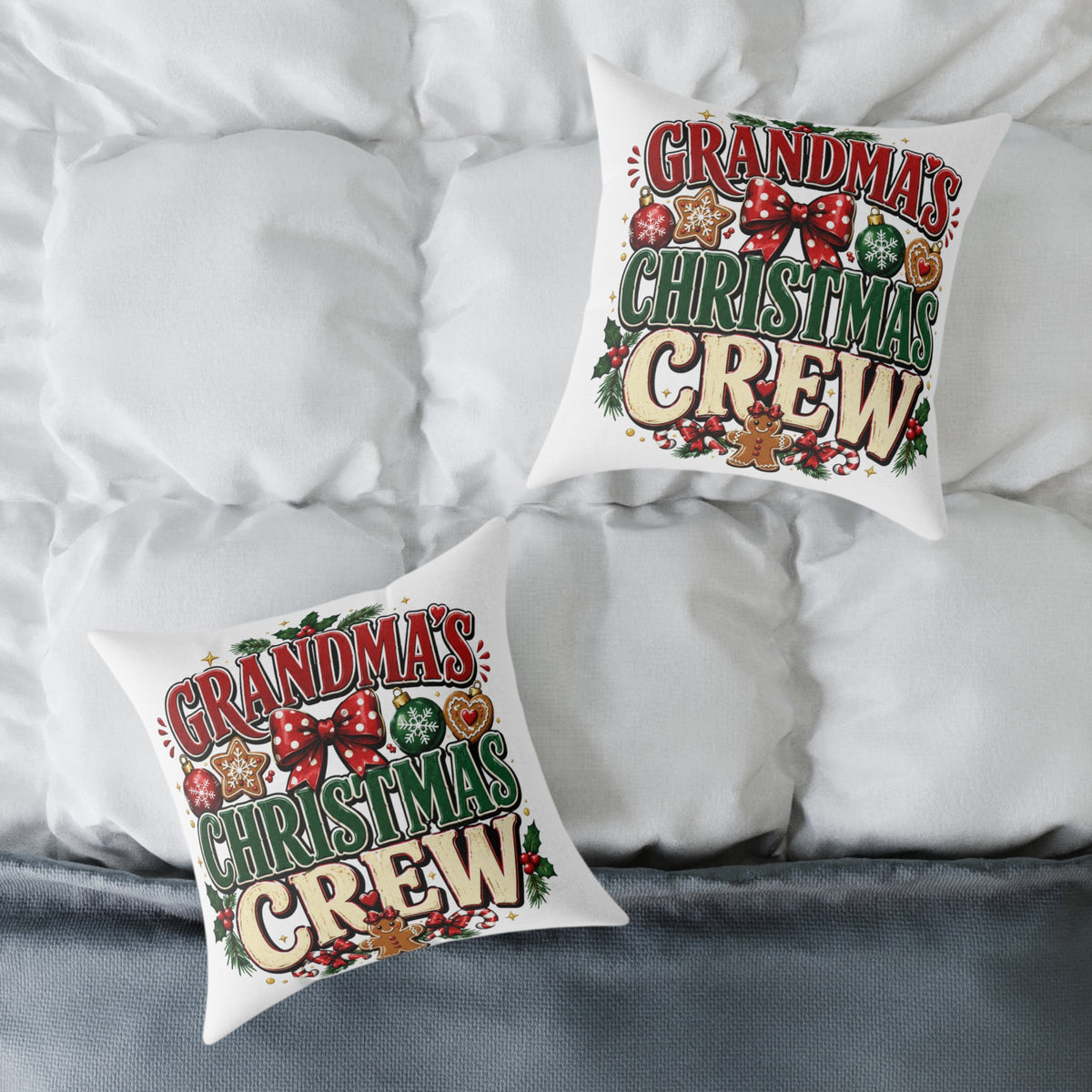 Grandma's Christmas Crew Square Pillow - Festive Holiday Throw Pillow