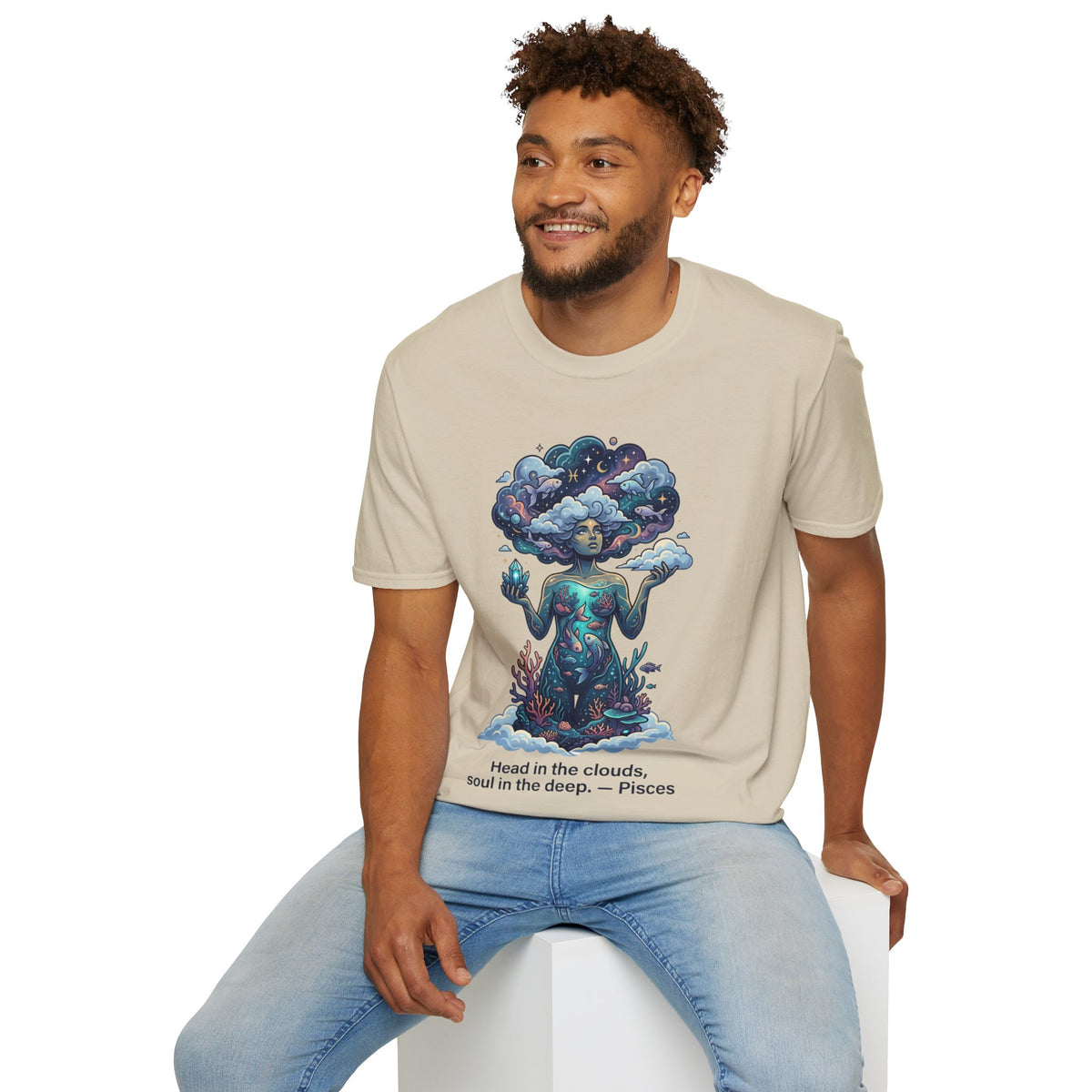 Pisces Zodiac in the Clouds T-Shirt — Dreamy Cosmic Woman Graphic Tee