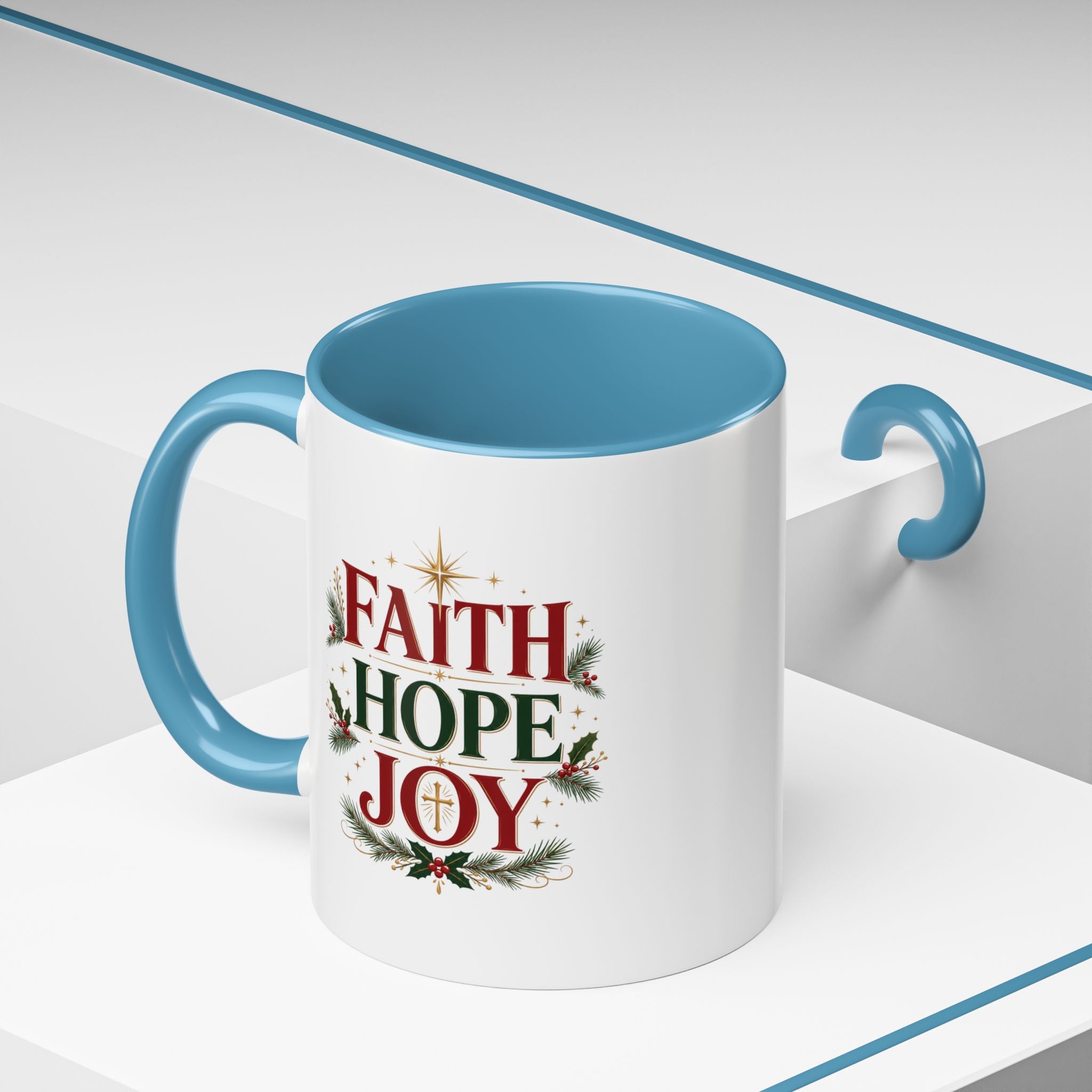 Faith Hope Joy Coffee Mug — Christmas Holiday Inspirational Accent Mug