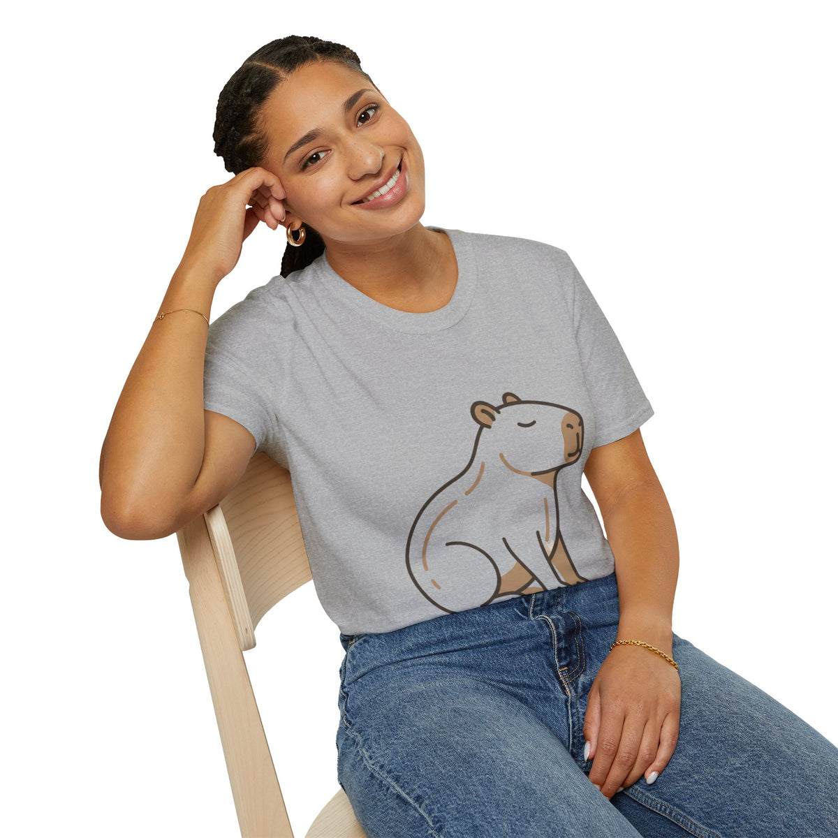 Cute Relaxed Capybara T-Shirt — Minimal Cartoon Capybara Graphic Tee