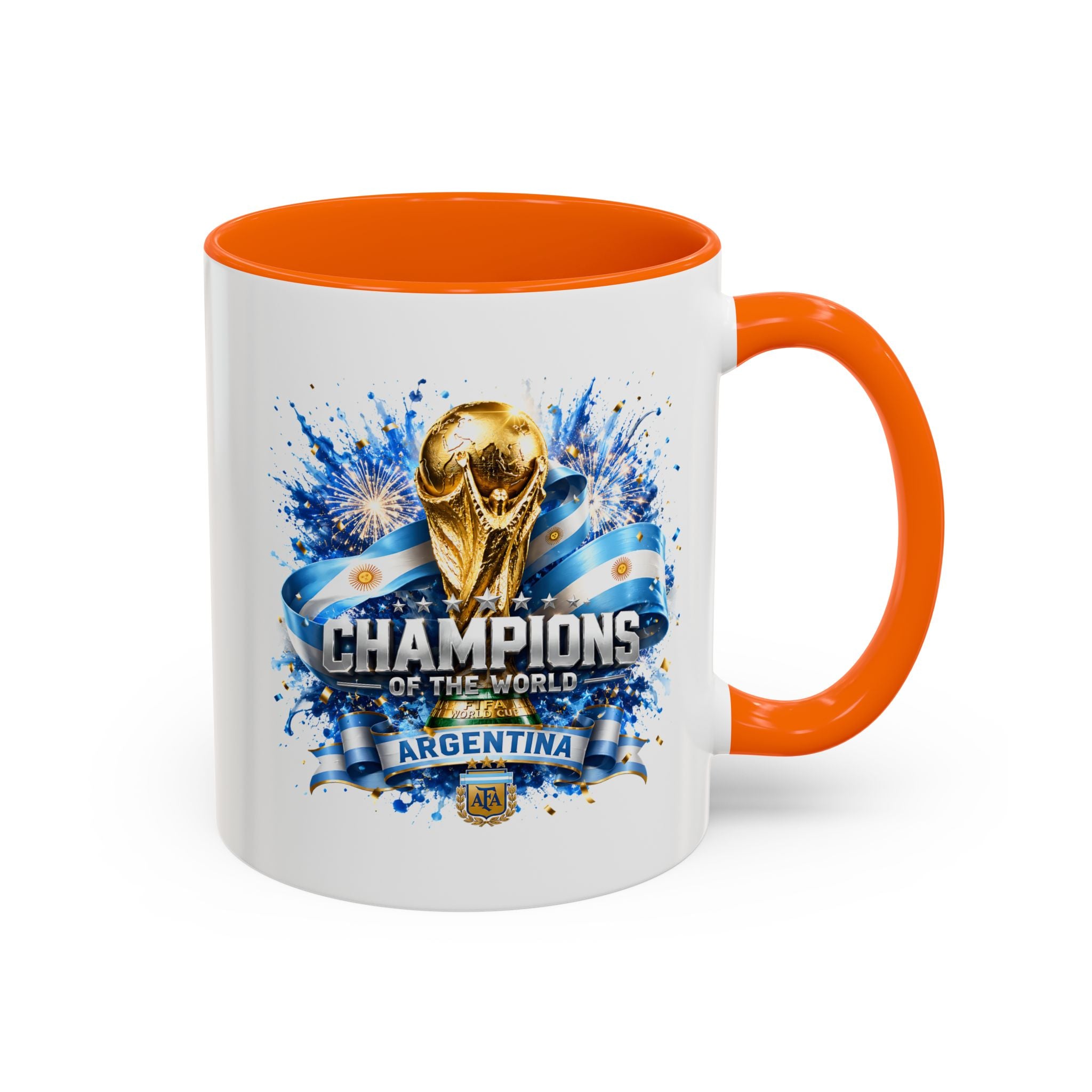 Argentina World Champions Coffee Mug — 'Champions of the World' Soccer Trophy Design