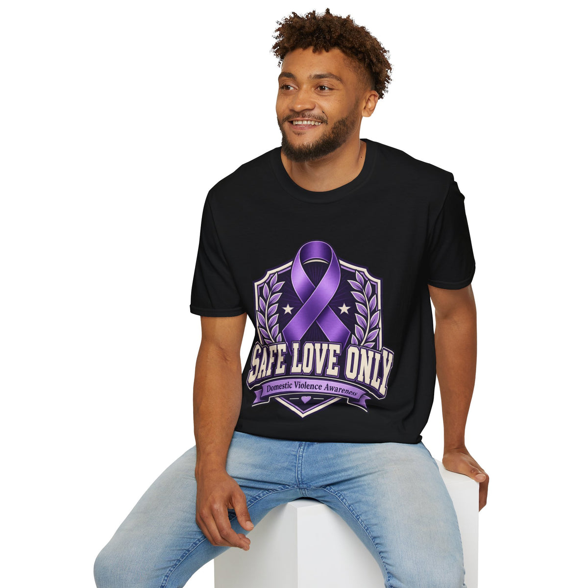 Domestic Violence Awareness T-Shirt — "Safe Love Only" Purple Ribbon Tee