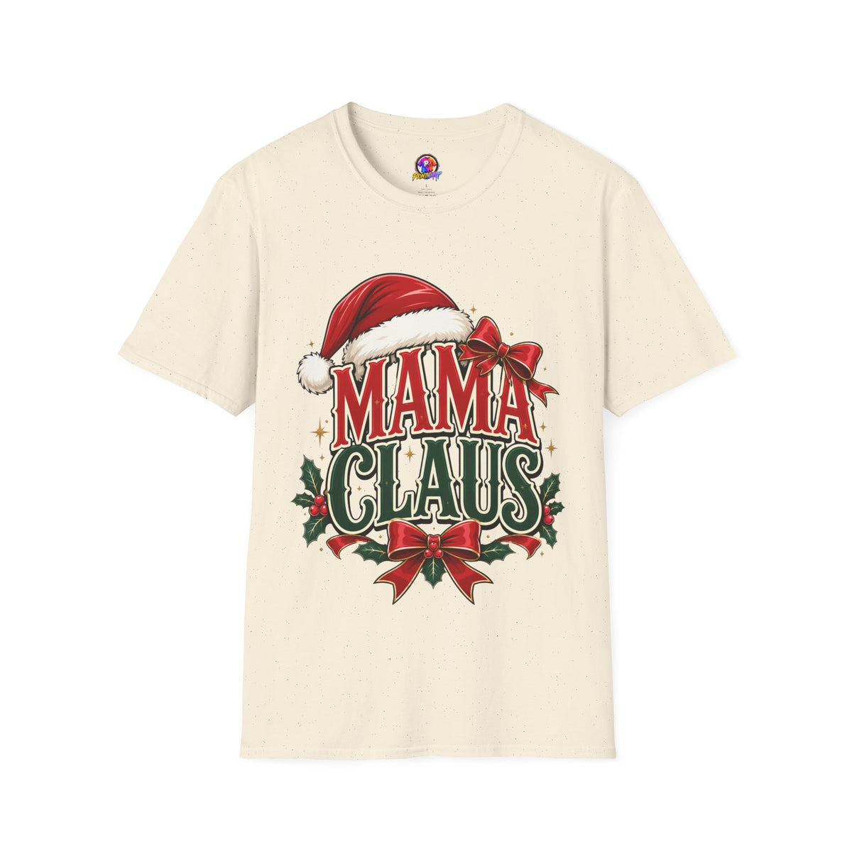 Mama Claus T-Shirt — Festive Christmas Mom Tee with Santa Hat & Bow
