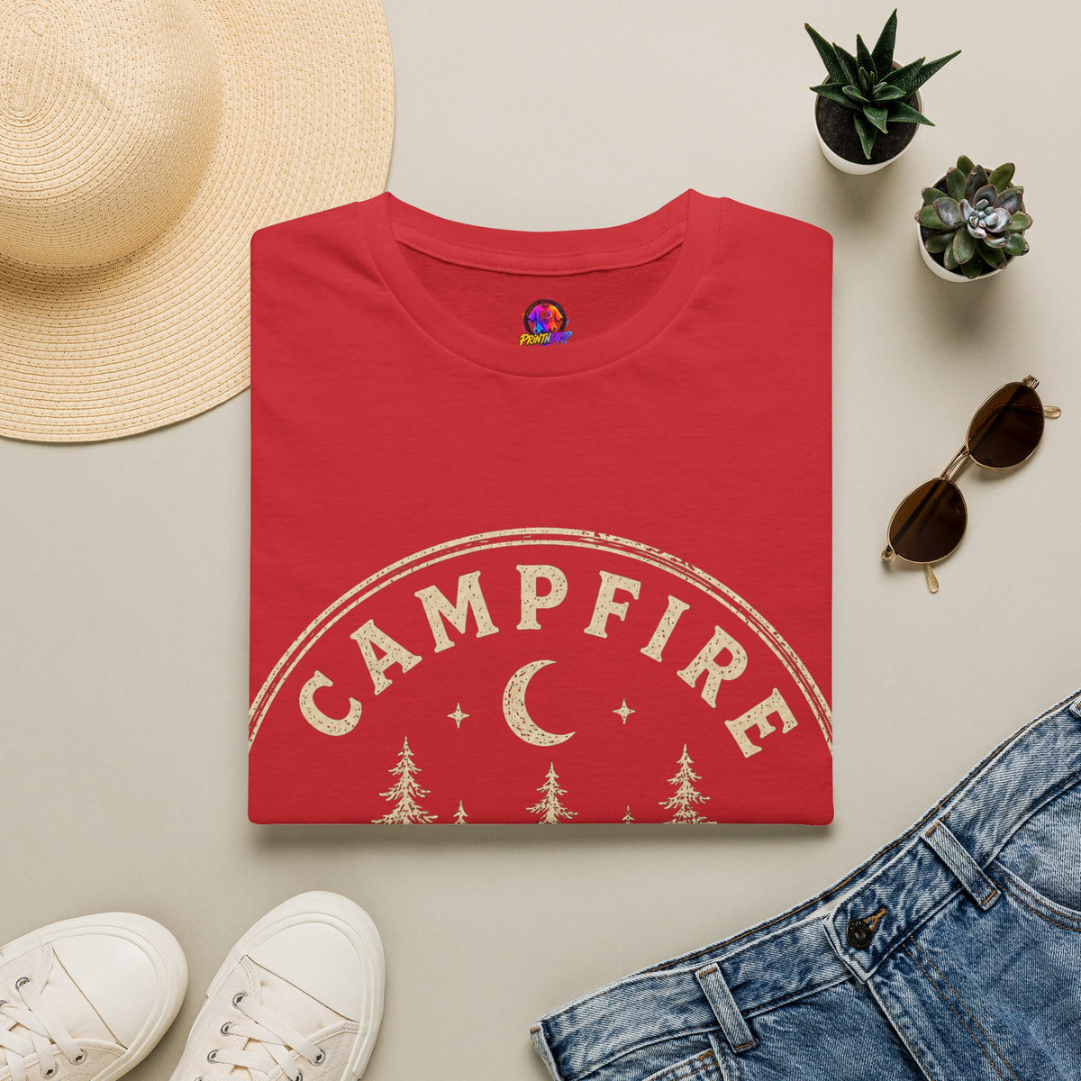 Campfire After Dark T-Shirt — Vintage Moon & Pines Camping Tee