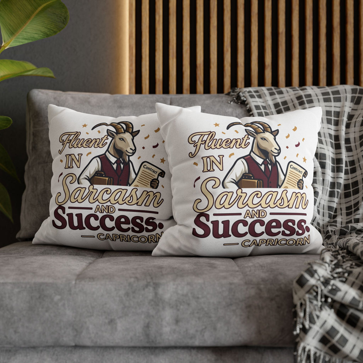 Capricorn Pillowcase – "Fluent in Sarcasm and Success" Decorative Throw Pillowcase