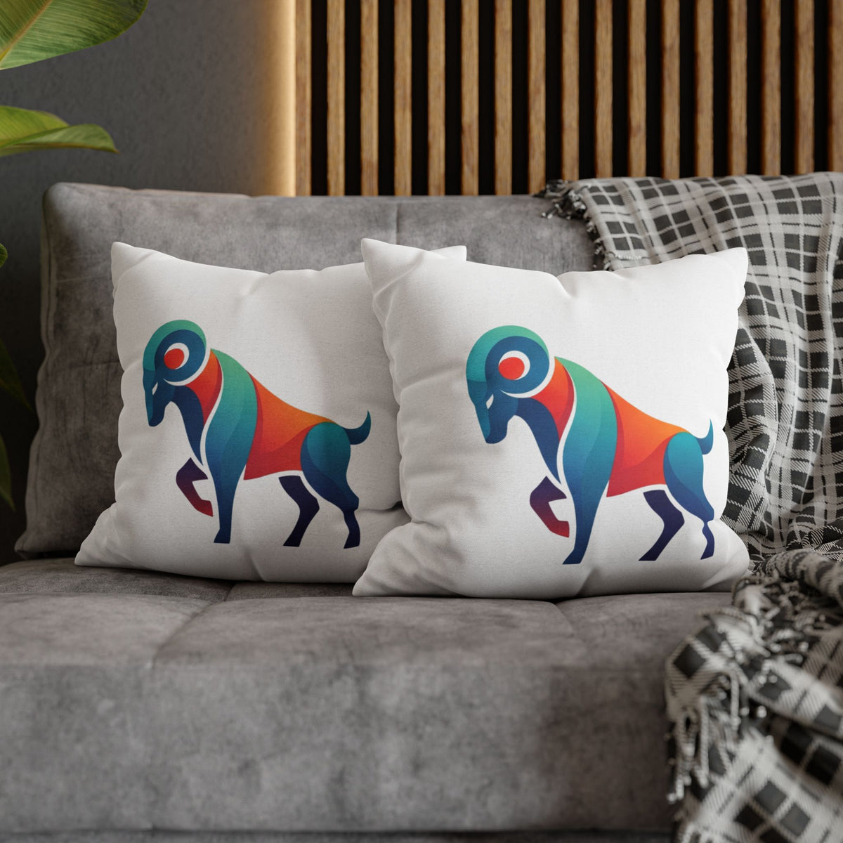 Aries Colorblock Ram Decorative Pillowcase — Zodiac Throw Pillow Cover
