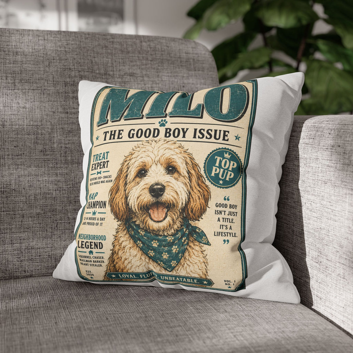 Milo 'The Good Boy Issue' Decorative Pillowcase Milo Bailey Dog Dad Mom