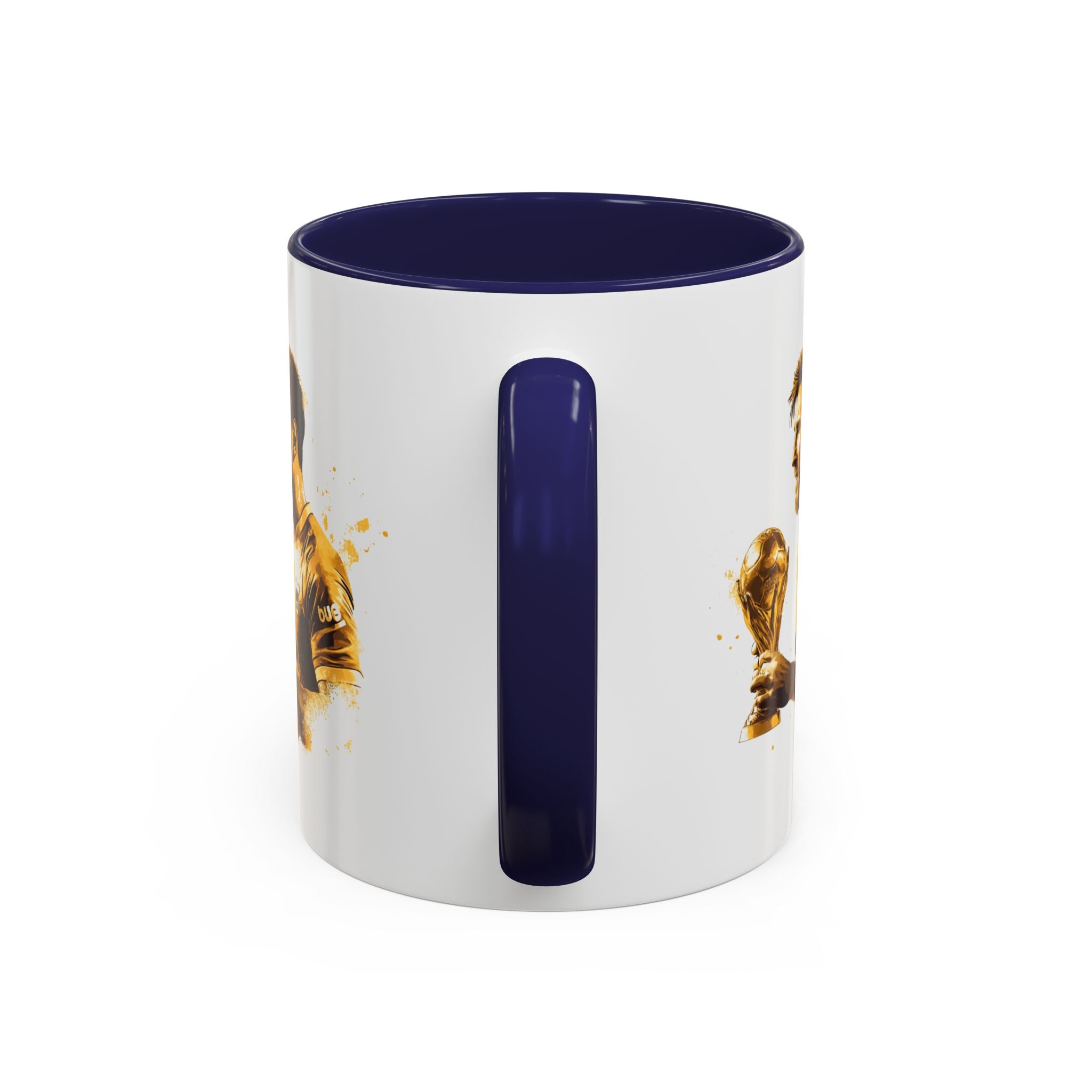 Soccer Legend Coffee Mug — Player Holding Trophy Accent Mug