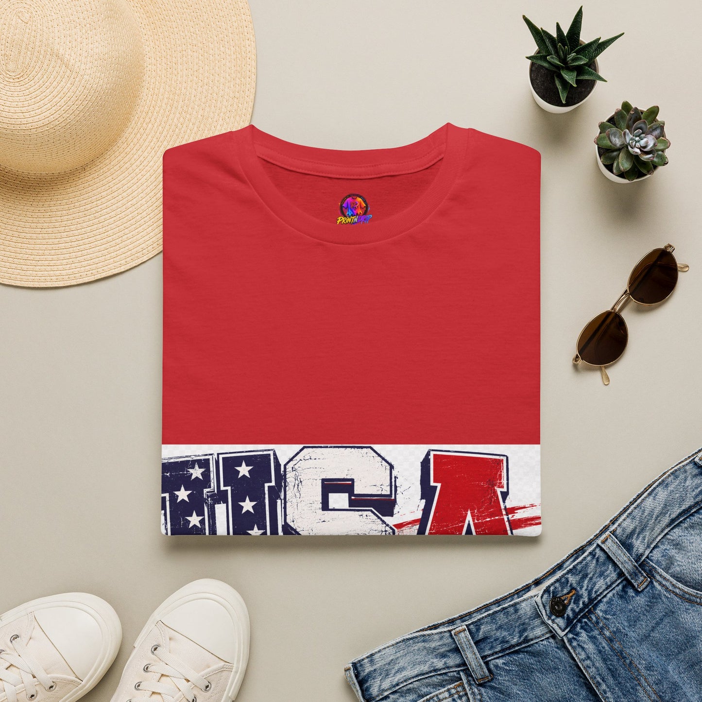 USA Flag Graphic T-Shirt — Patriotic Red White & Blue Tee