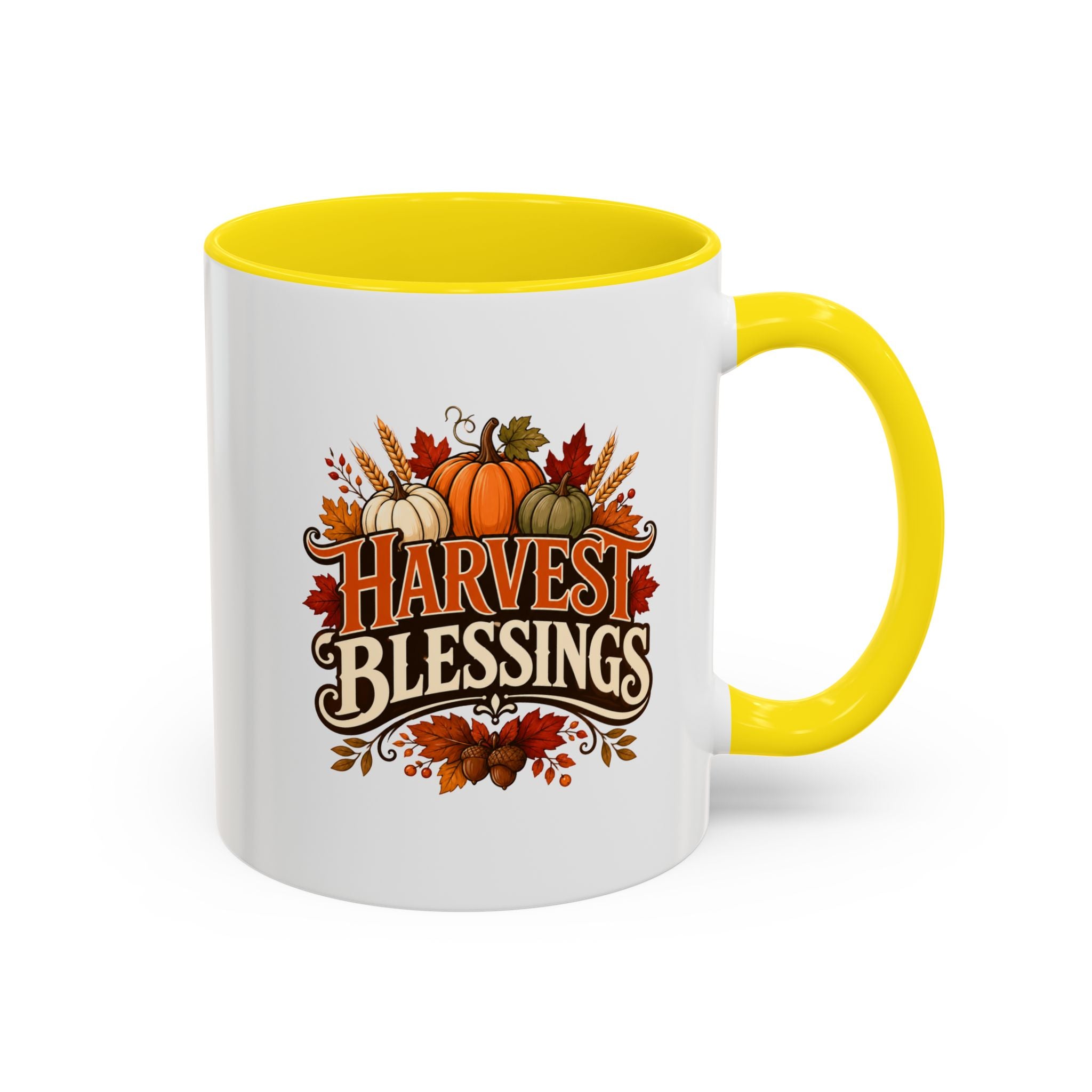 Thanksgiving Mug Harvest Blessings Coffee Mug — Thanksgiving Pumpkin Accent Mug