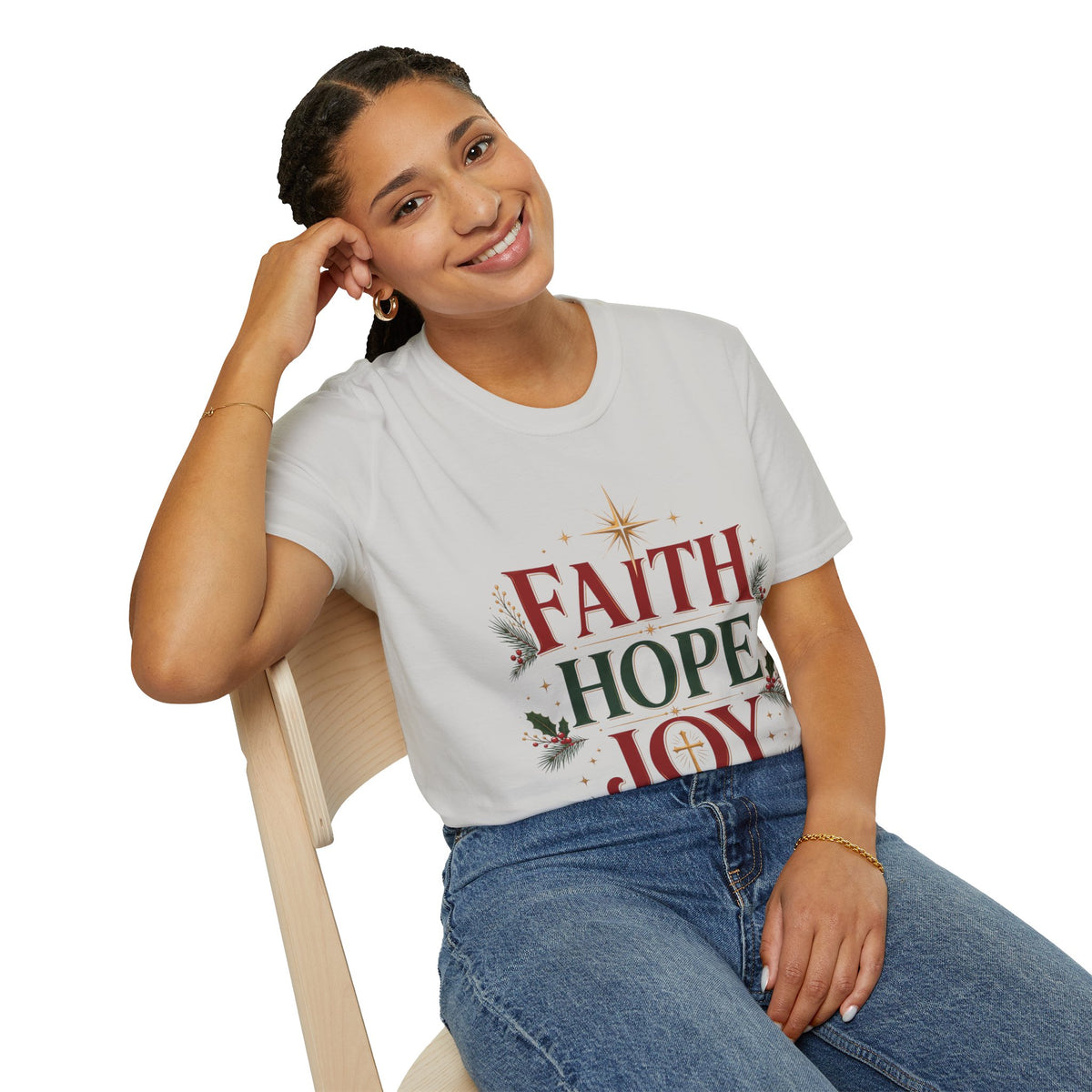 Faith Hope Joy Christmas T-Shirt — Holiday Nativity Inspirational Tee