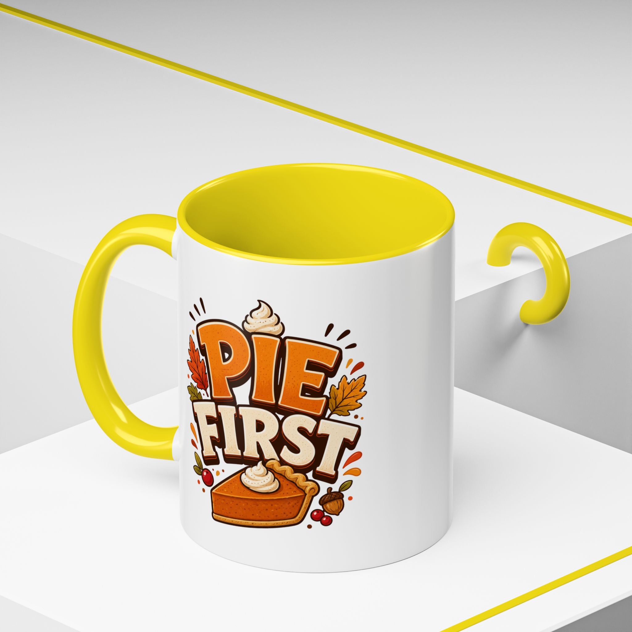 Thanksgiving Mug Pie First Coffee Mug — Funny Thanksgiving Autumn Pie Lover Accent Mug