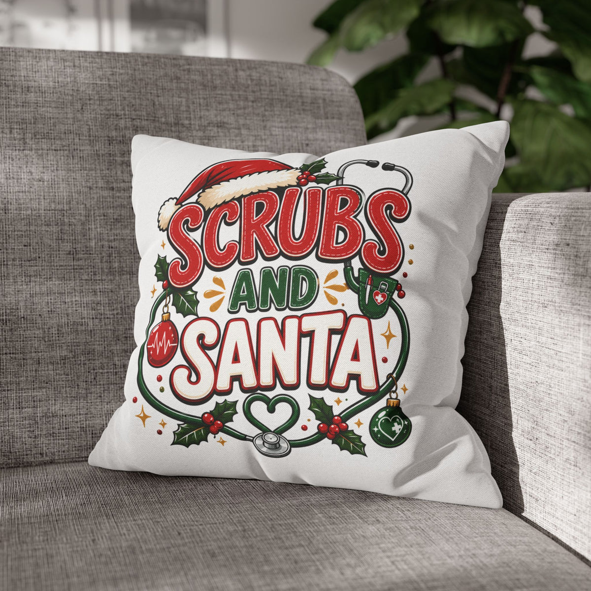 Christmas Medical Pillowcase — “Scrubs and Santa” Holiday Nurse Pillow