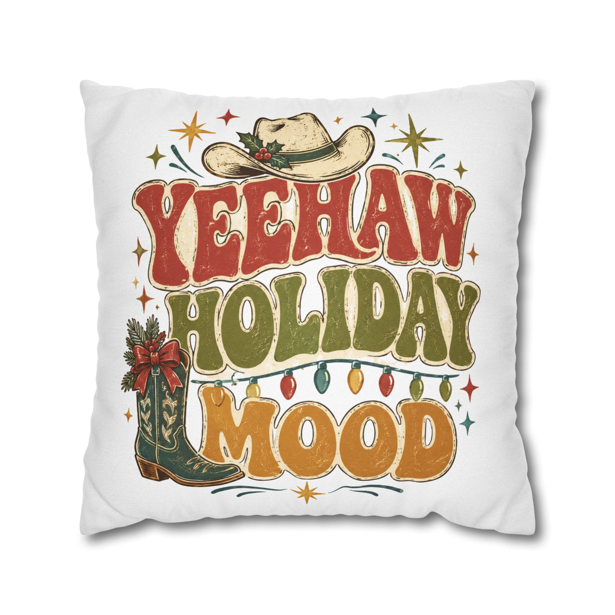 Christmas Yeehaw Holiday Mood Pillowcase — Western Christmas Decorative Throw Pillow Cover